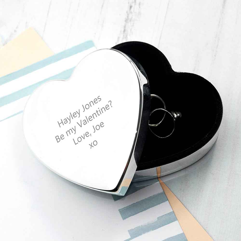 Personalized Classic Silver Heart Trinket Box  Trinket Boxes Deeply Engraved