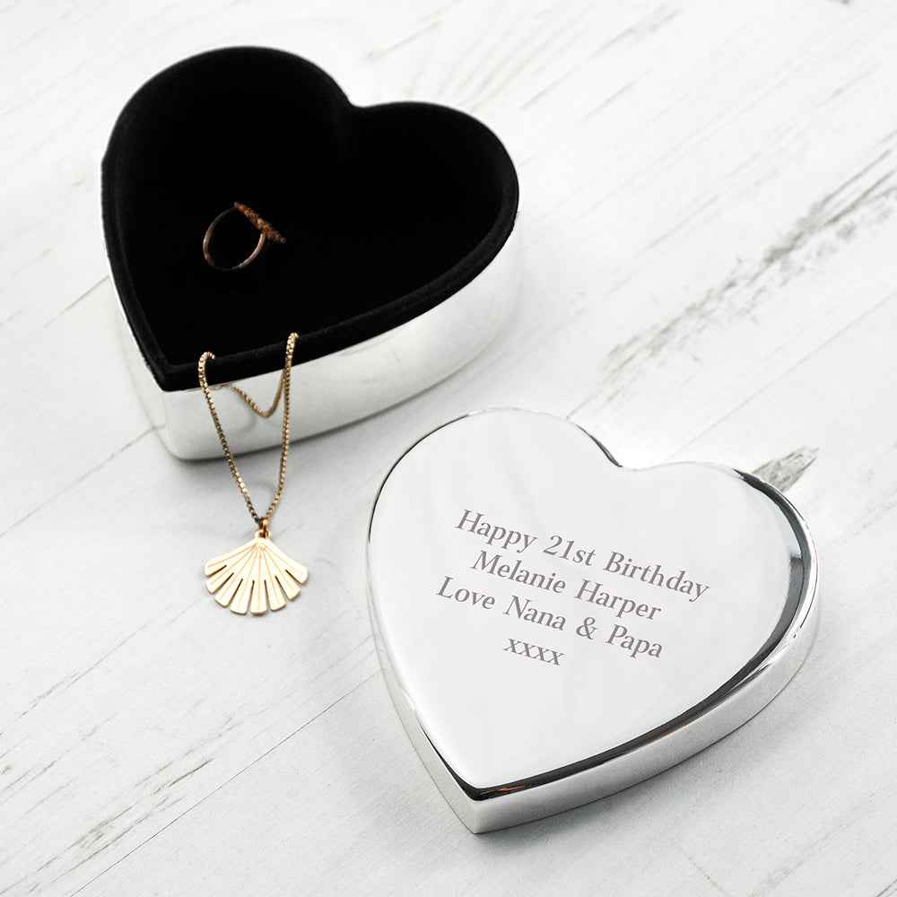 Personalized Classic Silver Heart Trinket Box  Trinket Boxes Deeply Engraved