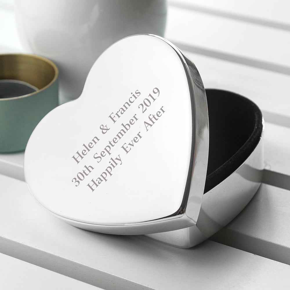 Personalized Classic Silver Heart Trinket Box  Trinket Boxes Deeply Engraved