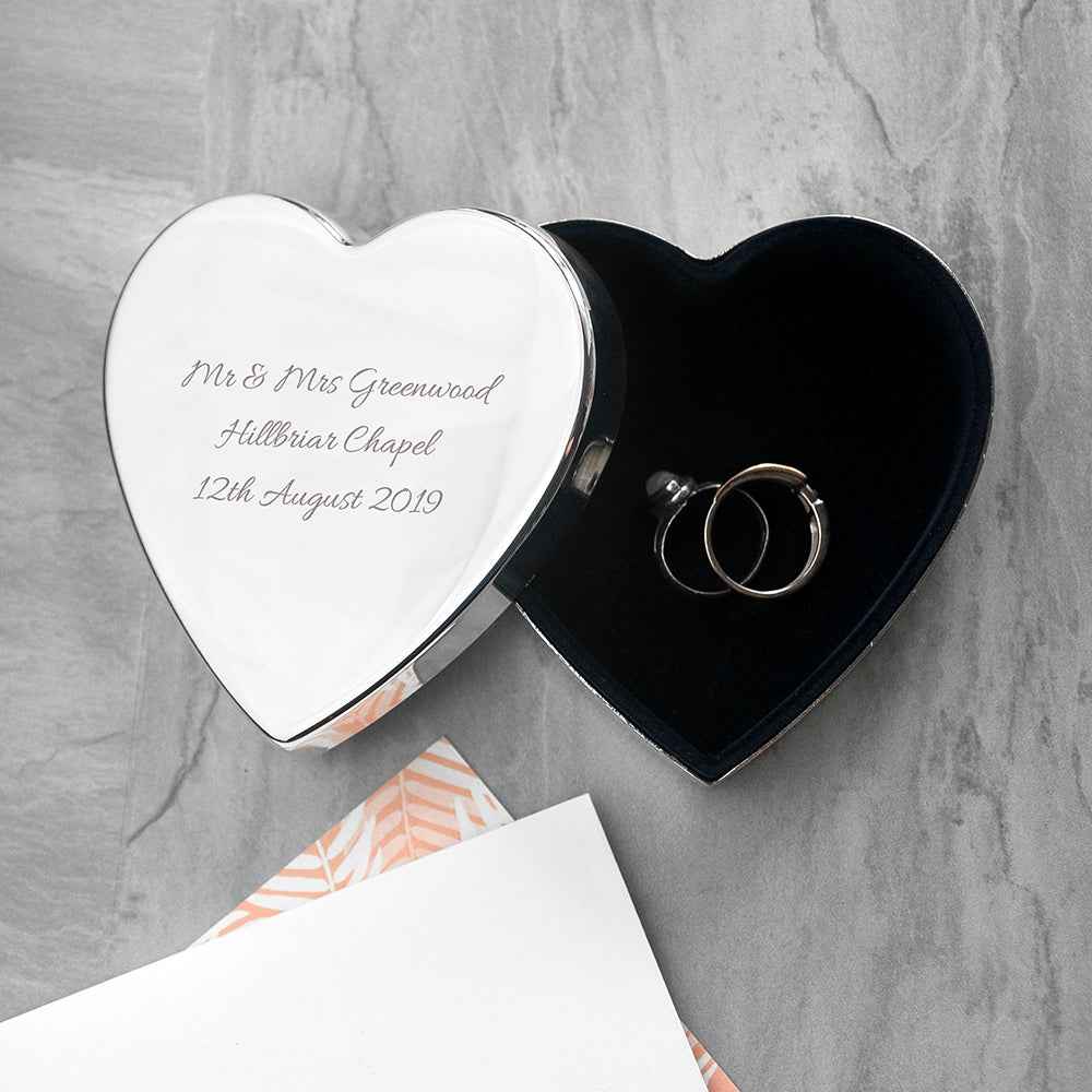 Personalized Classic Silver Heart Trinket Box  Trinket Boxes Deeply Engraved