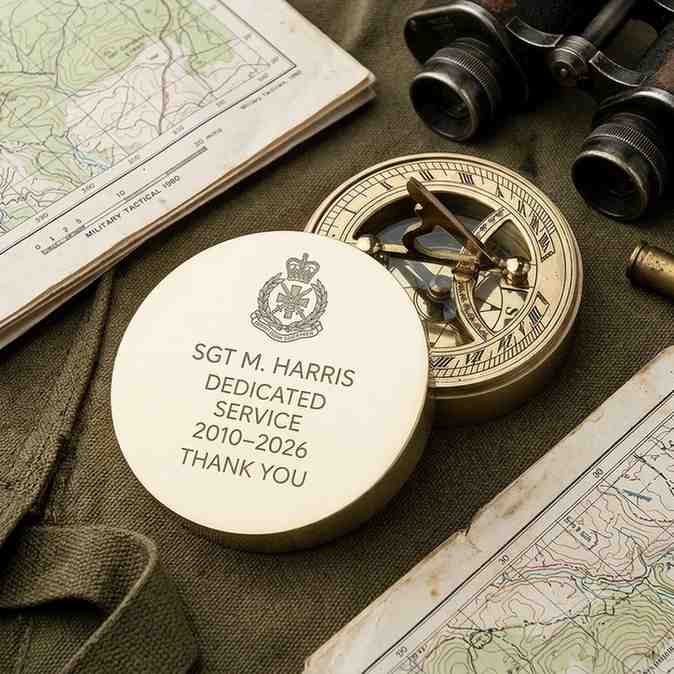 Personalized logo-compass with engraved text