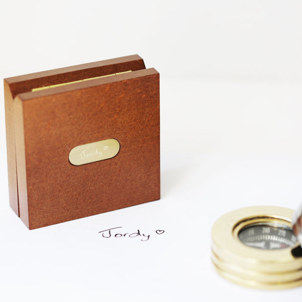 Personalized Pocket Compass + Handwriting Engraved Timber Box
