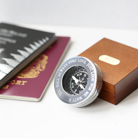 Personalized Compass With Monogrammed Timber Box  Compasses Deeply Engraved