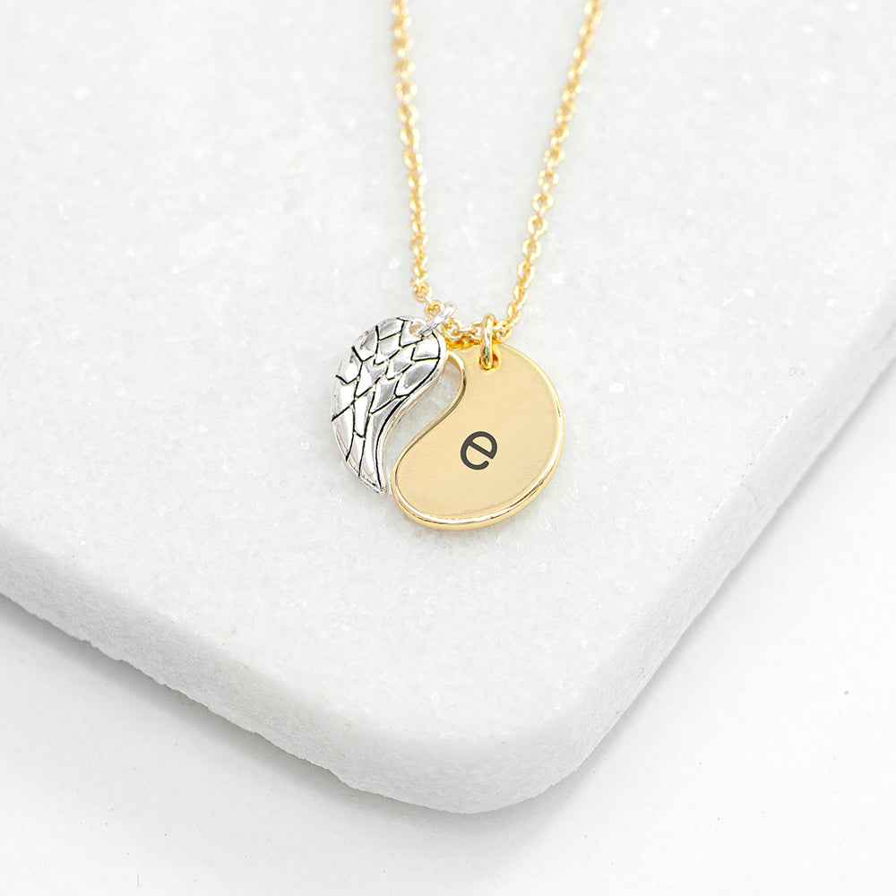 Personalized Contemporary Angel Wing Necklace  Necklaces Deeply Engraved