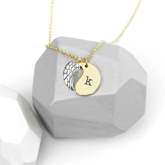 Personalized Contemporary Angel Wing Necklace  Necklaces Deeply Engraved