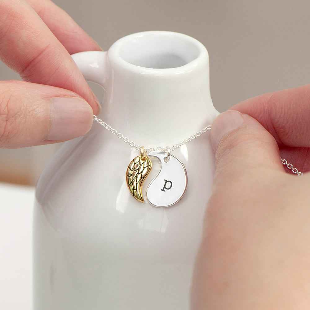 Personalized Contemporary Angel Wing Necklace  Necklaces Deeply Engraved