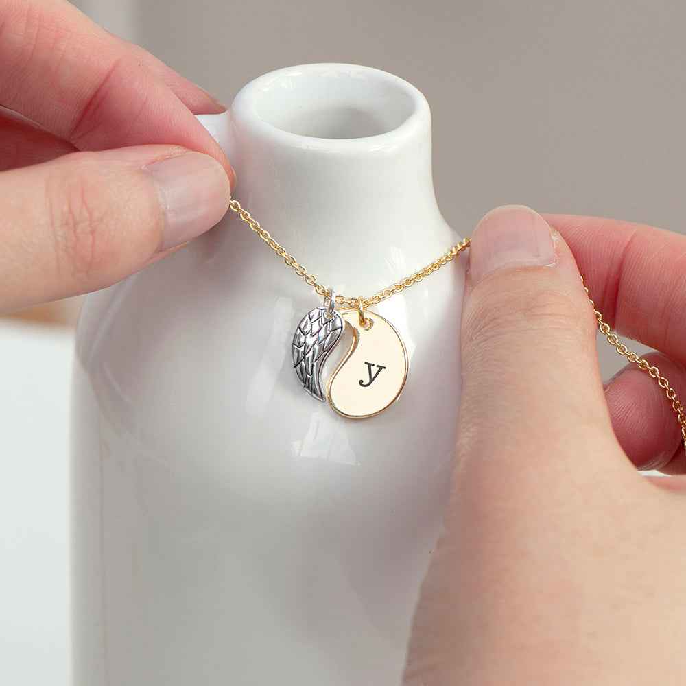Personalized Contemporary Angel Wing Necklace  Necklaces Deeply Engraved