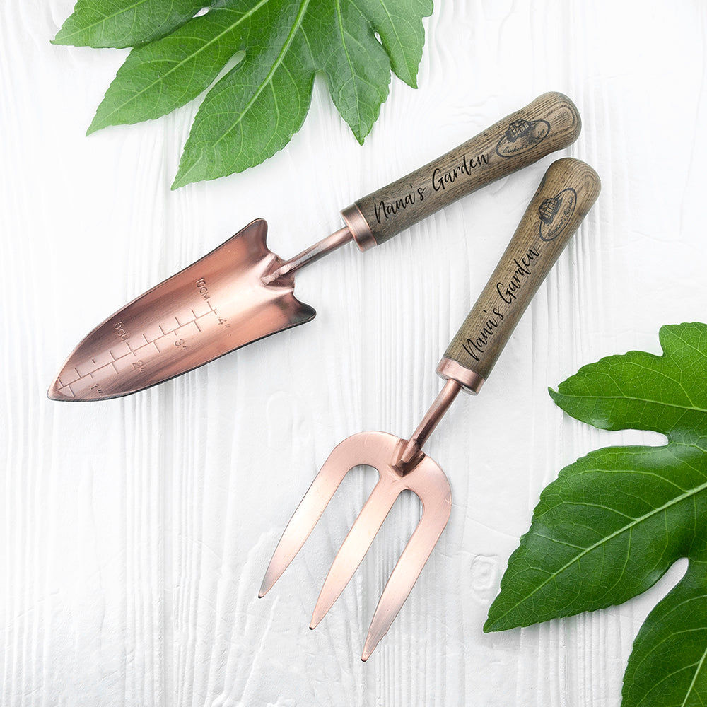 Personalized Copper Trowel and Fork Set  Gardening Tools Deeply Engraved