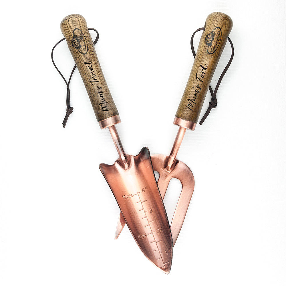 Personalized Copper Trowel and Fork Set  Gardening Tools Deeply Engraved
