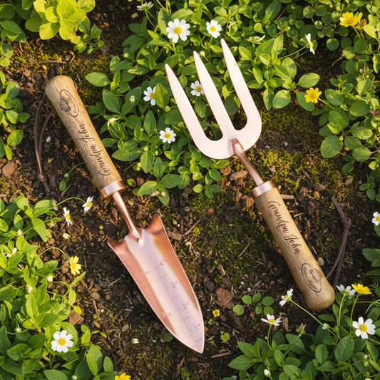 Personalized Copper Trowel and Fork Set  Gardening Tools Deeply Engraved