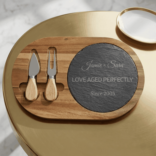 Personalized Couple's Anniversary Charcuterie Board with Slate Insert  Charcuterie Board Deeply Engraved