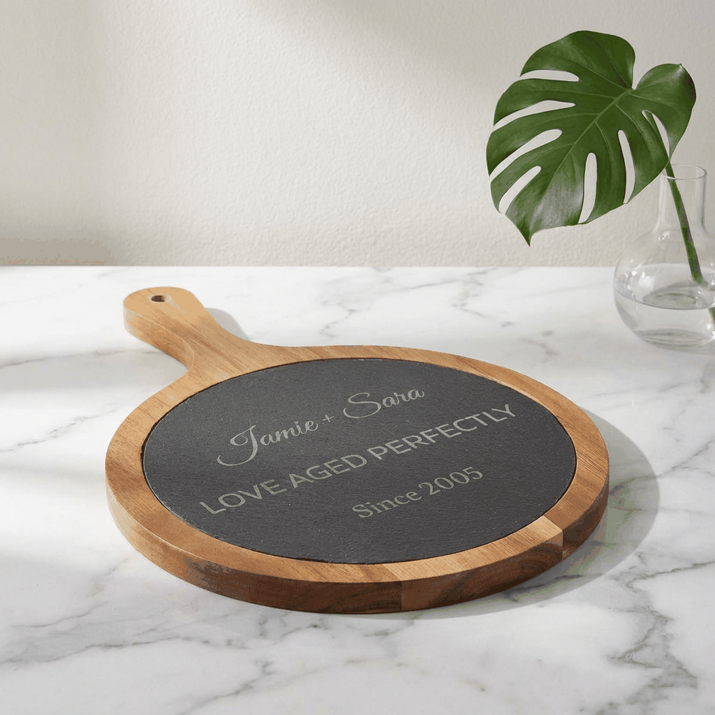 Personalized Couple's Anniversary Charcuterie Board with Slate Insert  Charcuterie Board Deeply Engraved