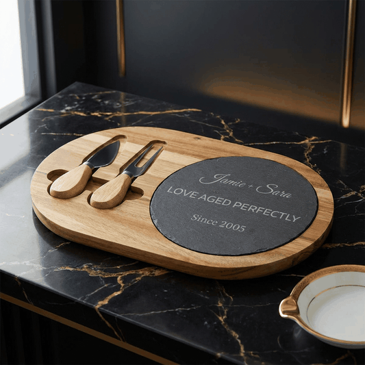 Personalized Couple's Anniversary Charcuterie Board with Slate Insert  Charcuterie Board Deeply Engraved