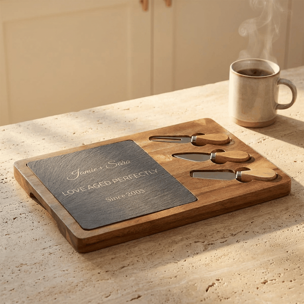 Personalized Couple's Anniversary Charcuterie Board with Slate Insert  Charcuterie Board Deeply Engraved