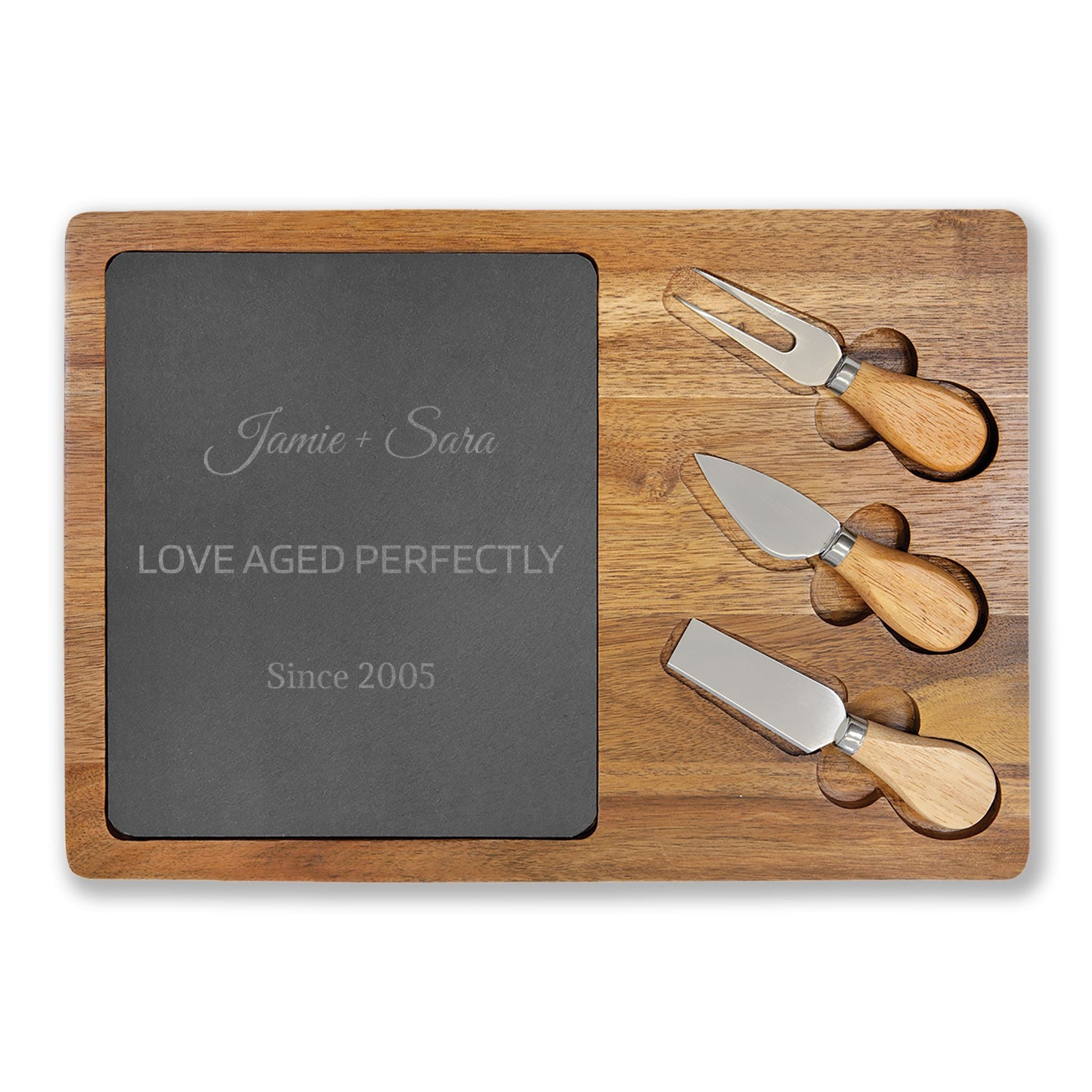 Personalized Couple's Anniversary Charcuterie Board with Slate Insert  Charcuterie Board Deeply Engraved