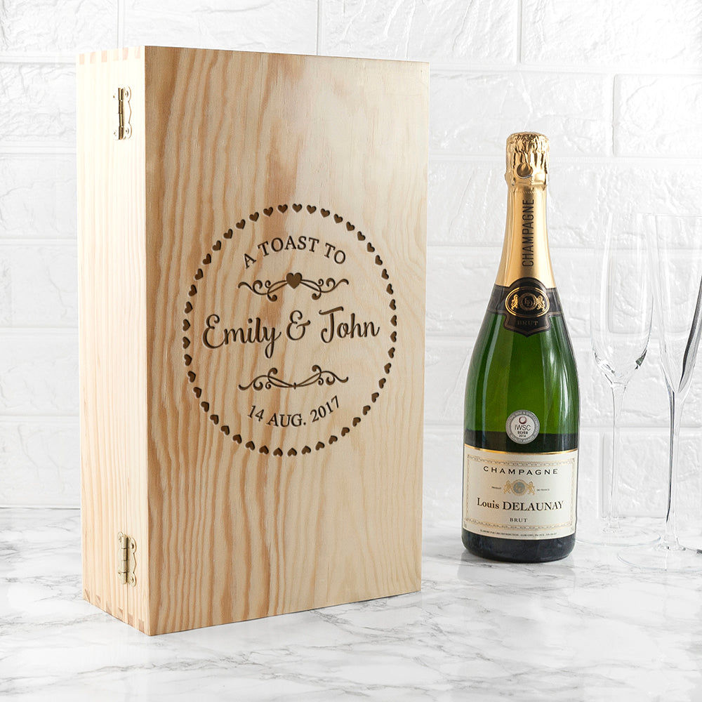 Personalized Couple's Wine Box in Pinewood  Wine Boxes Deeply Engraved