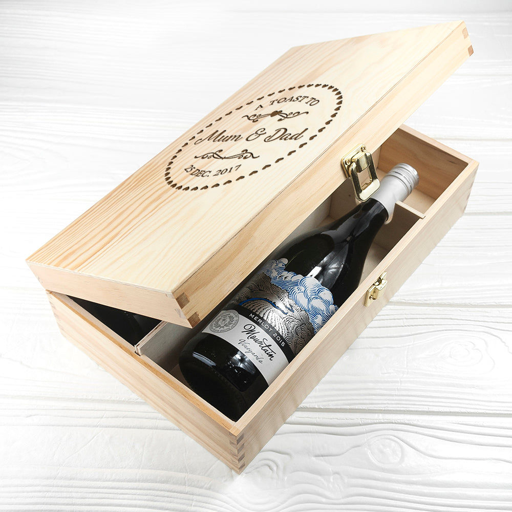 Personalized Couple's Wine Box in Pinewood  Wine Boxes Deeply Engraved