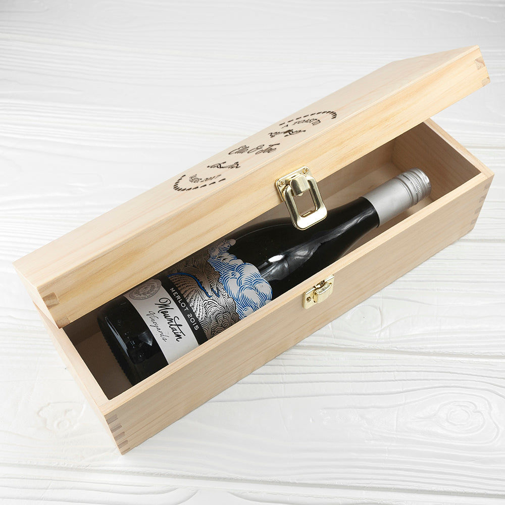 Personalized Couple's Wine Box in Pinewood  Wine Boxes Deeply Engraved