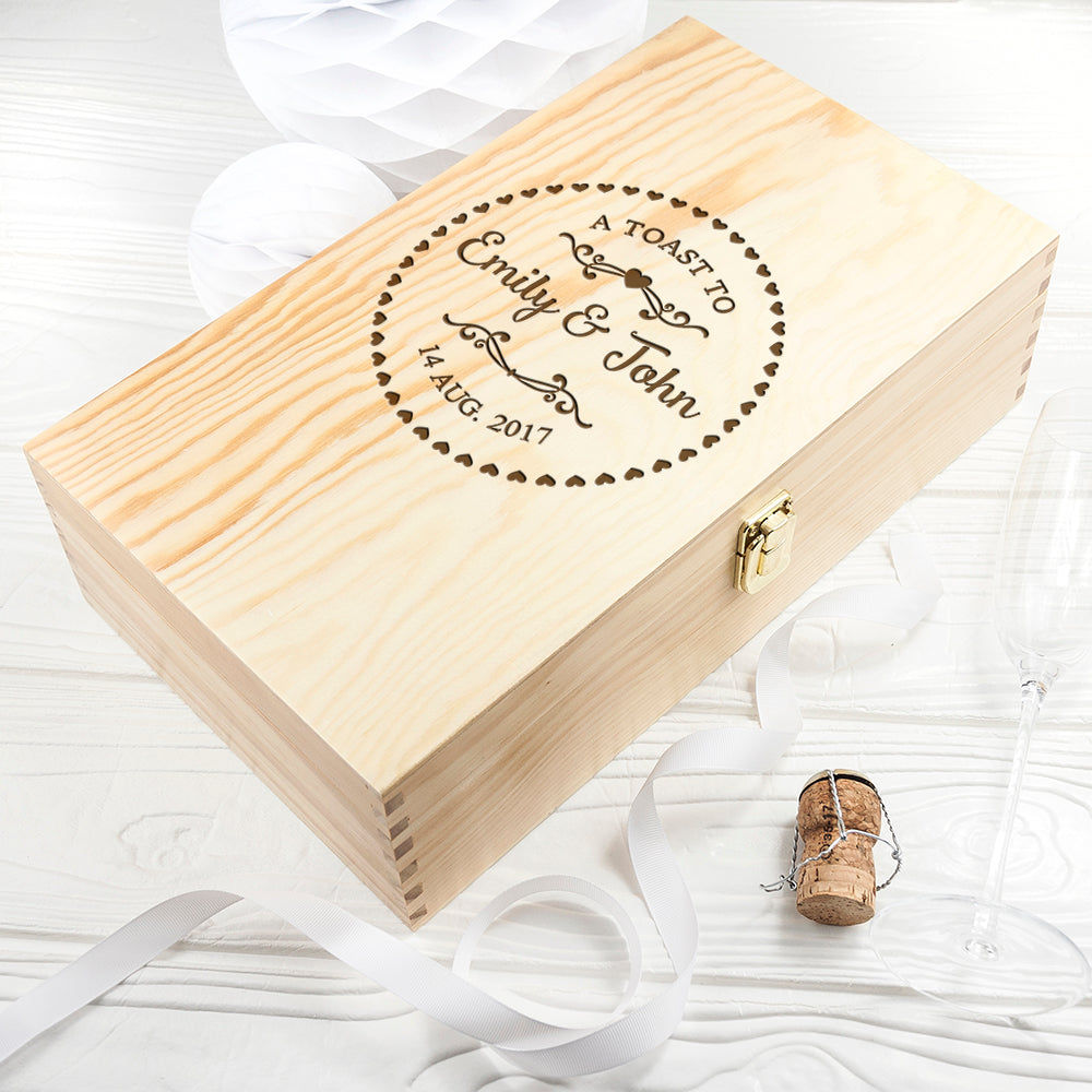 Personalized Couple's Wine Box in Pinewood  Wine Boxes Deeply Engraved