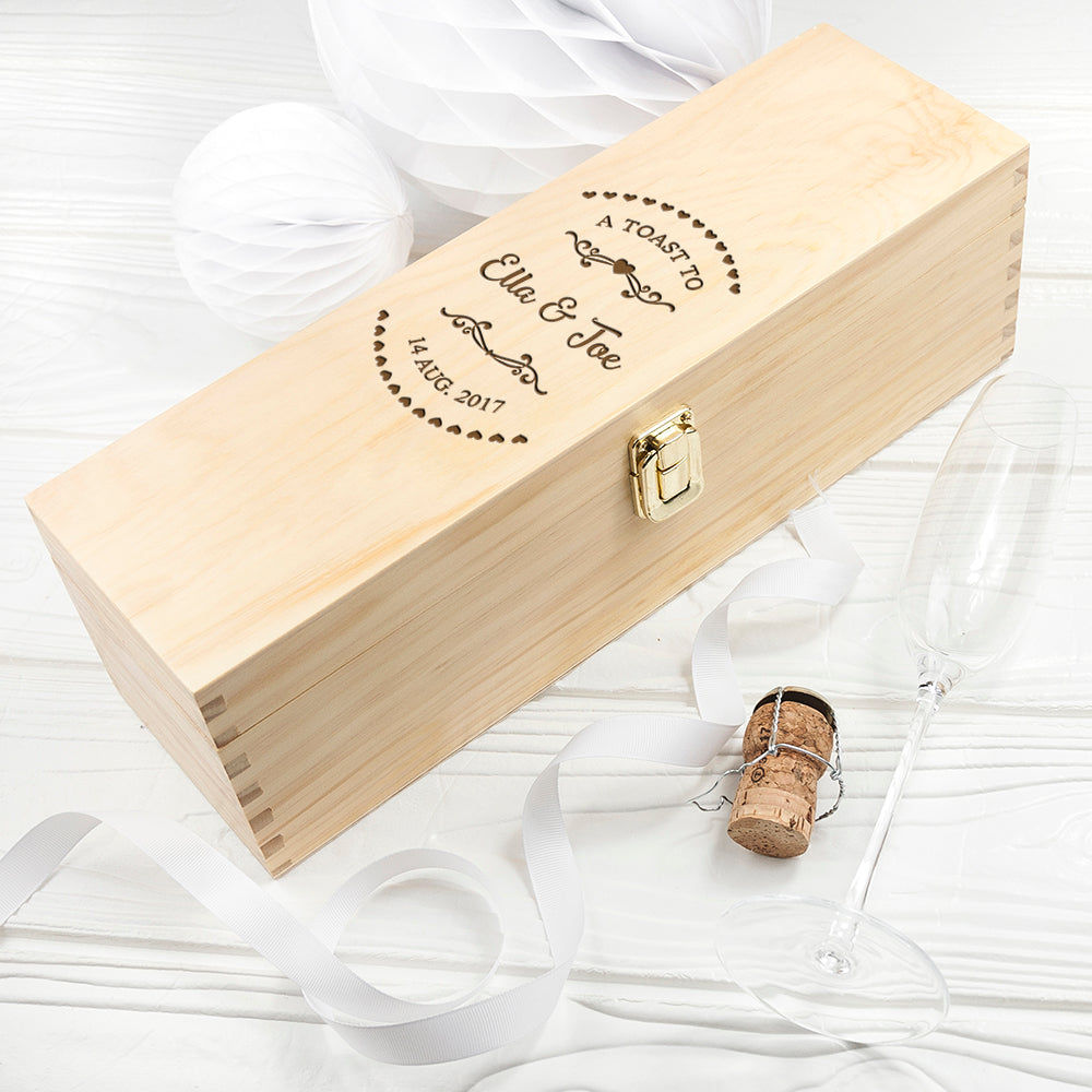 Personalized Couple's Wine Box in Pinewood  Wine Boxes Deeply Engraved