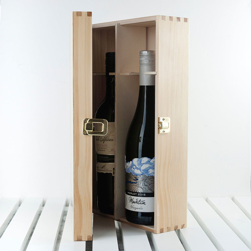Personalized Couple's Wine Box in Pinewood  Wine Boxes Deeply Engraved