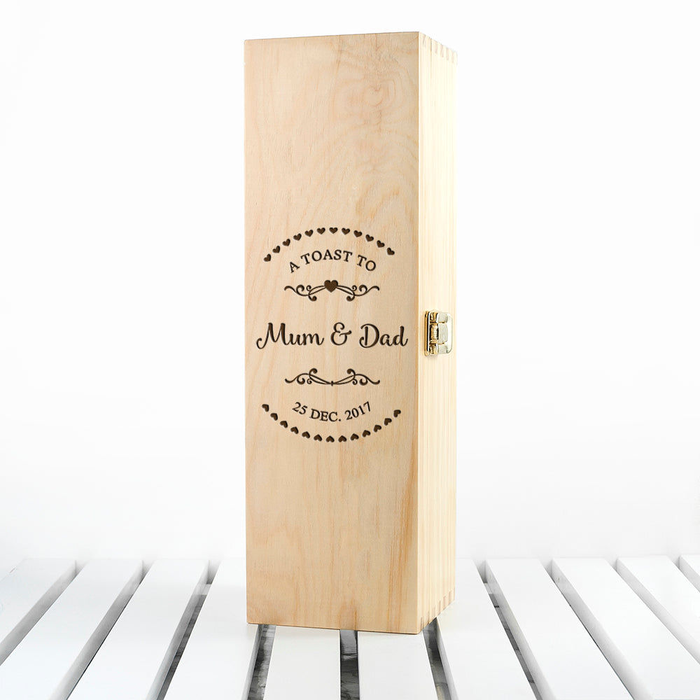 Personalized Couple's Wine Box in Pinewood  Wine Boxes Deeply Engraved