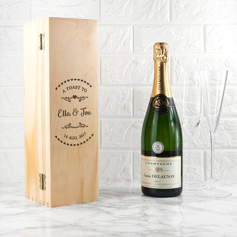 Personalized Couple's Wine Box in Pinewood  Wine Boxes Deeply Engraved