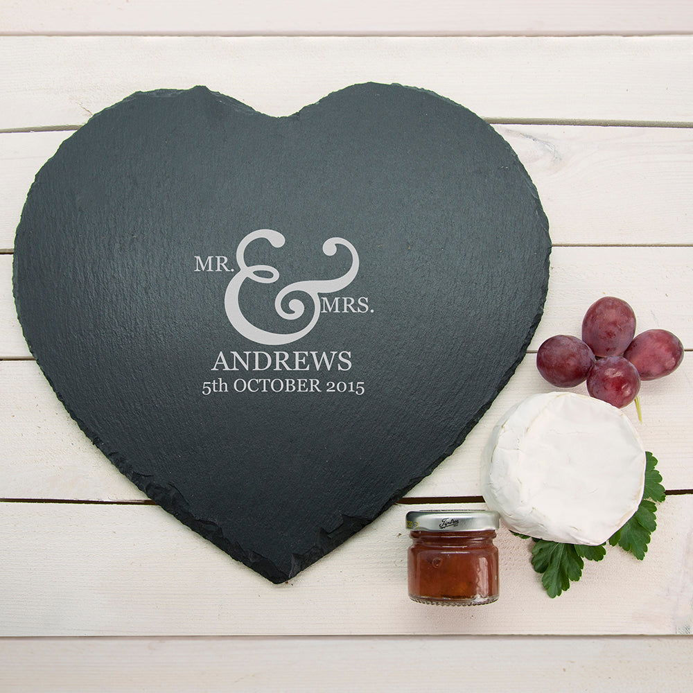 Personalized Couples' Heart Slate Cheese Board  Wooden Cheese Boards Deeply Engraved