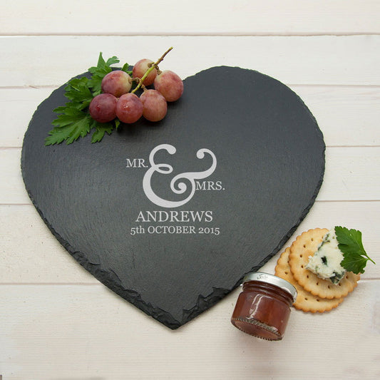 Personalized Couples' Heart Slate Cheese Board  Wooden Cheese Boards Deeply Engraved