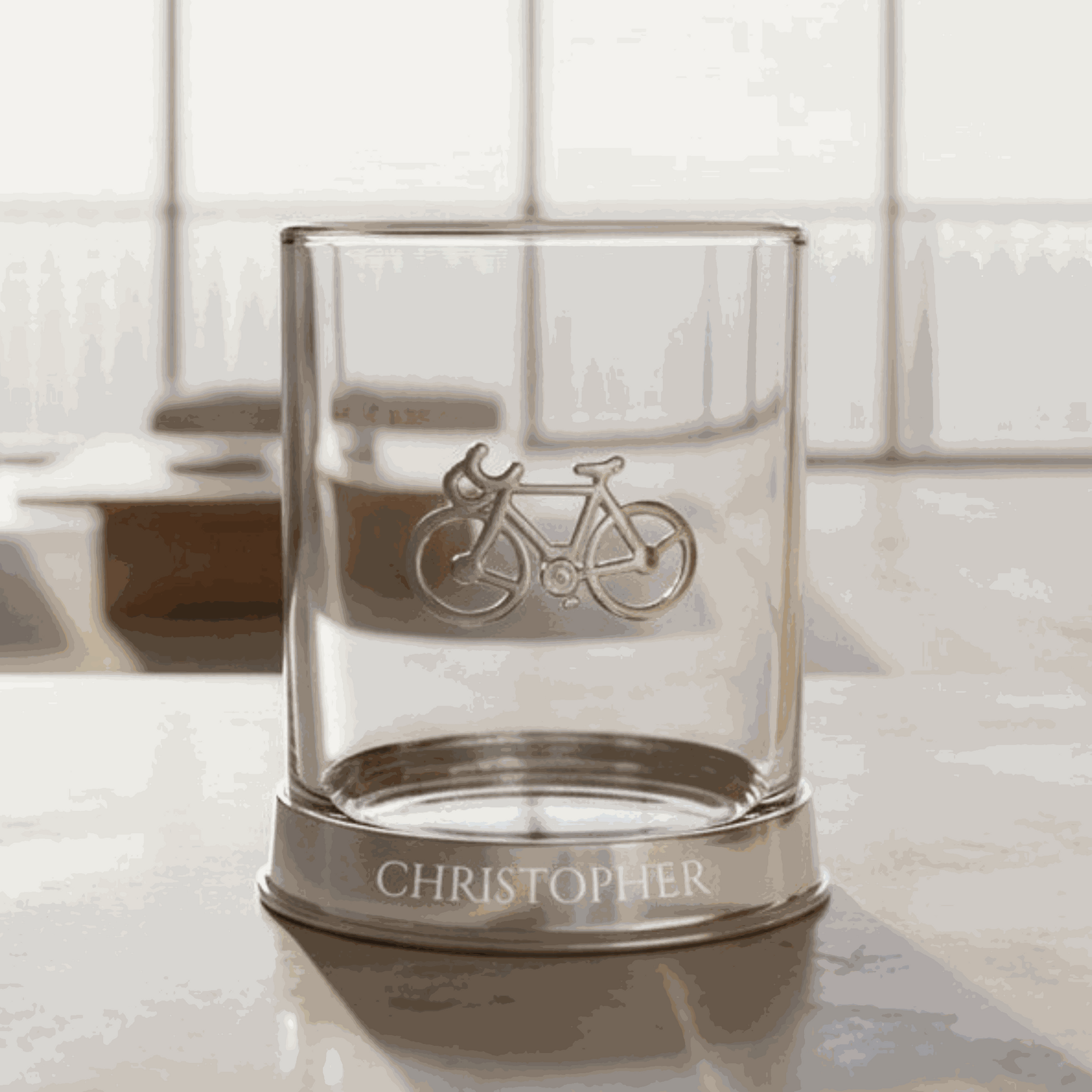 Personalized Cycling Whiskey Glass  Glass Tumblers Deeply Engraved