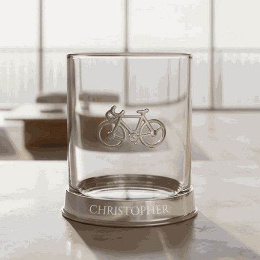 Personalized Cycling Whiskey Glass  Glass Tumblers Deeply Engraved