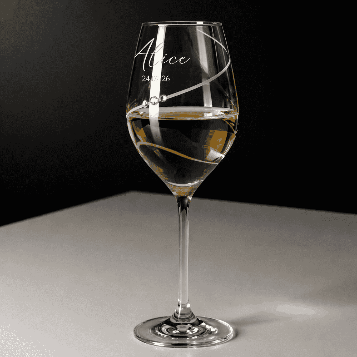 Personalized Elegant White Wine Glass with Swarovski Crystals  Wine Glasses Deeply Engraved