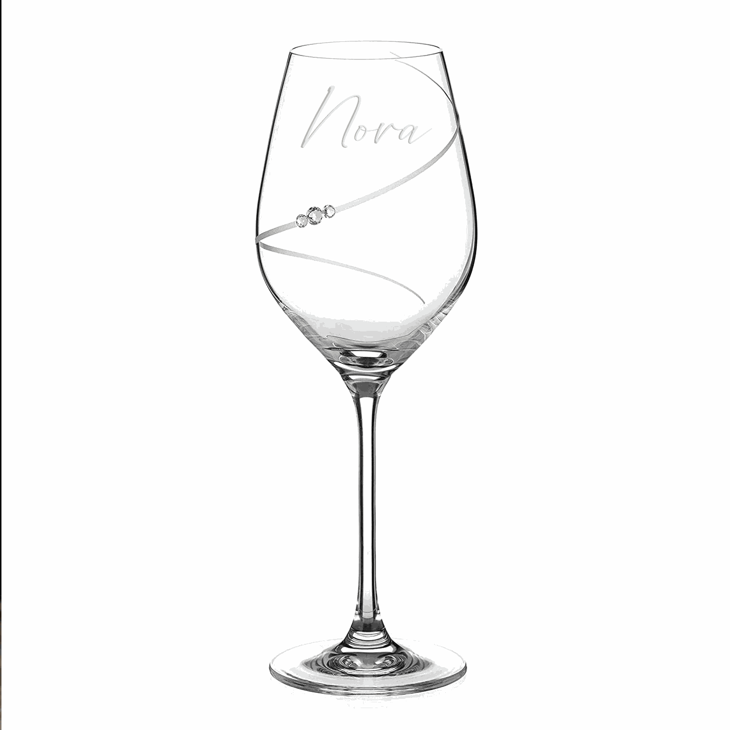 Personalized Elegant White Wine Glass with Swarovski Crystals  Wine Glasses Deeply Engraved