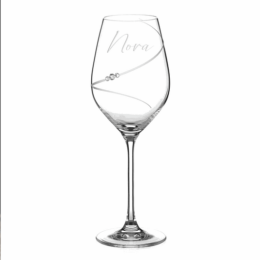 Personalized Elegant White Wine Glass with Swarovski Crystals  Wine Glasses Deeply Engraved