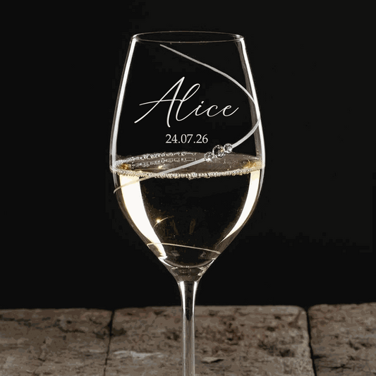 Personalized Elegant White Wine Glass with Swarovski Crystals  Wine Glasses Deeply Engraved
