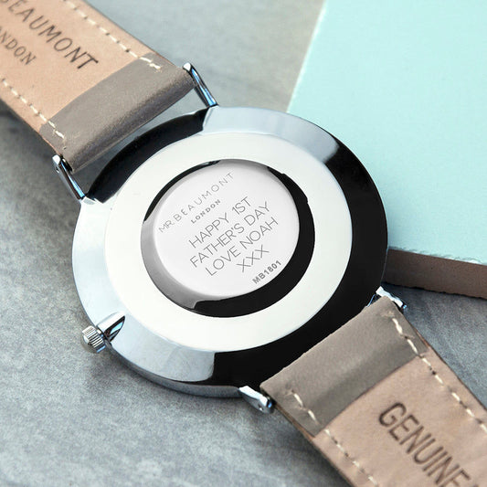 Engraved Men's Leather Watch — Personalized Gift, Nappa Leather Strap, Mr Beaumont London