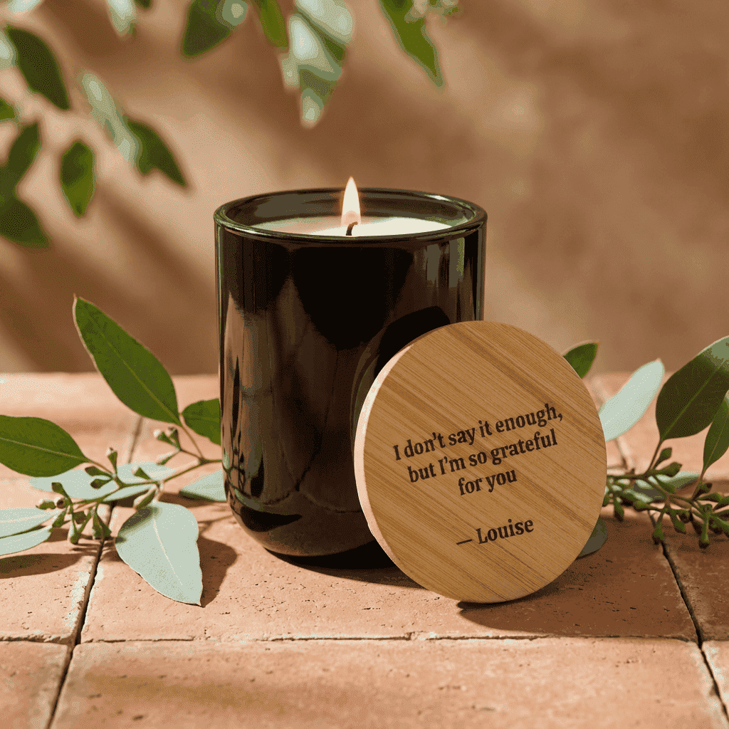 Personalized Engraved Soy Candle — 14oz  Scented Candles Deeply Engraved
