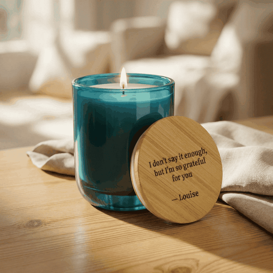 Personalized Engraved Soy Candle — 14oz  Scented Candles Deeply Engraved