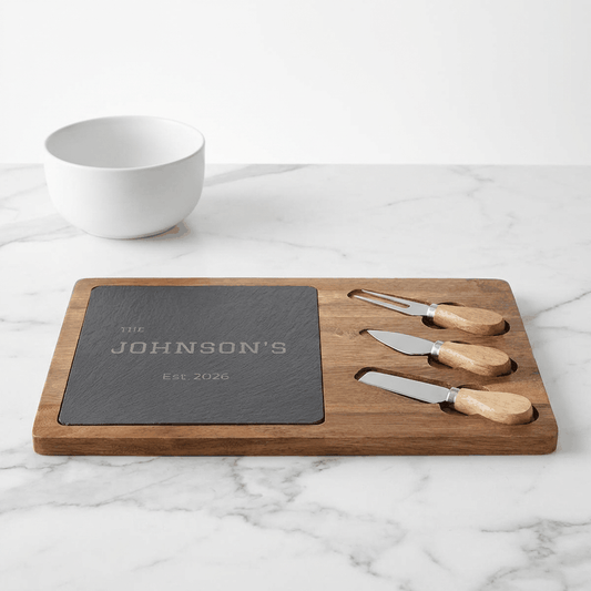 Personalized Family Name Charcuterie Board with Slate Insert  Charcuterie Board Deeply Engraved