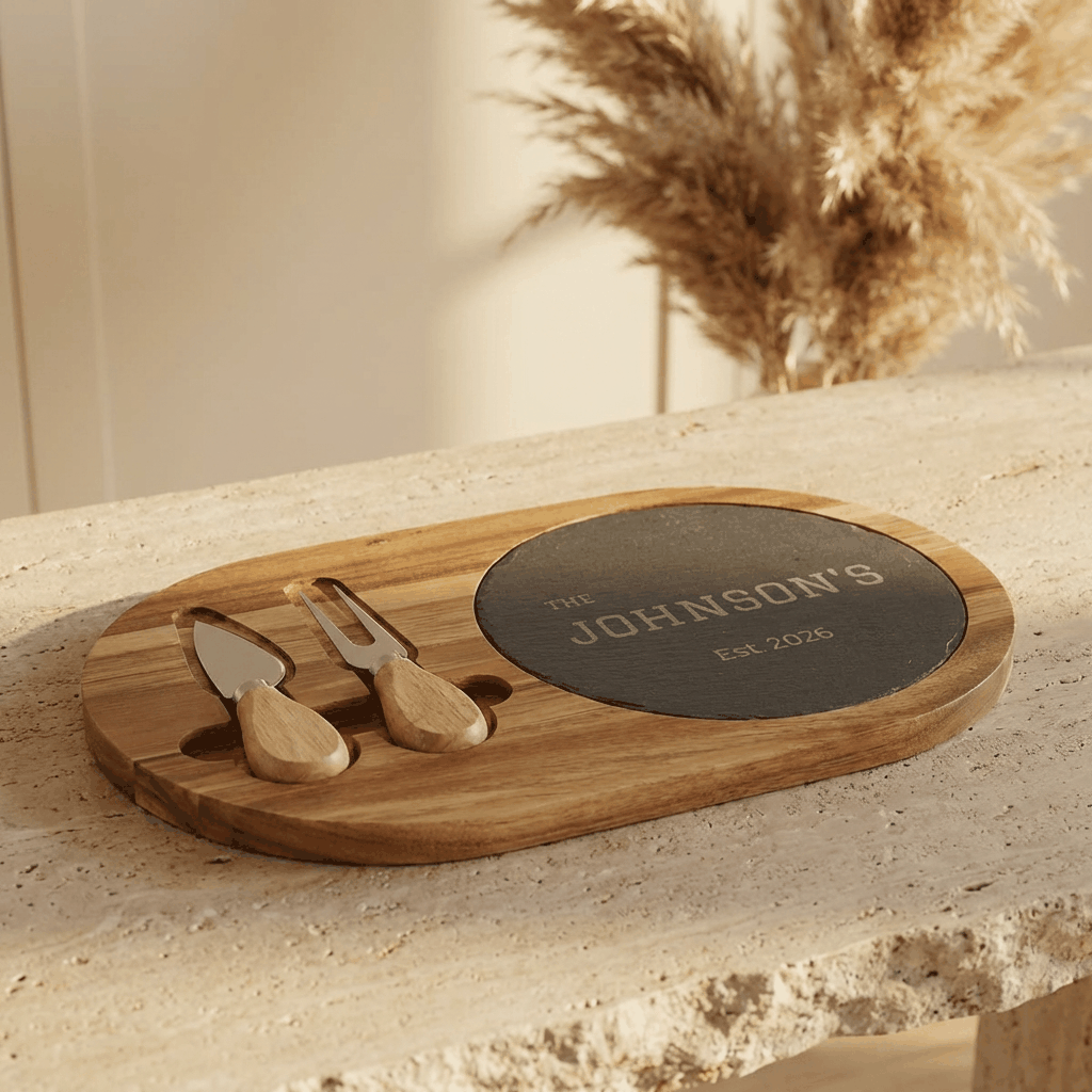 Personalized Family Name Charcuterie Board with Slate Insert  Charcuterie Board Deeply Engraved