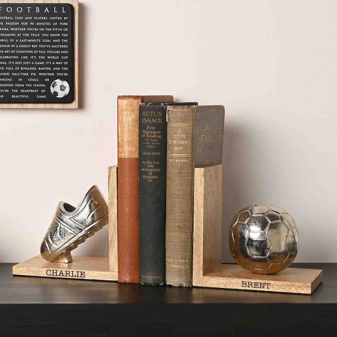 Personalized Football & Boot Wooden Bookends  Bookends Deeply Engraved