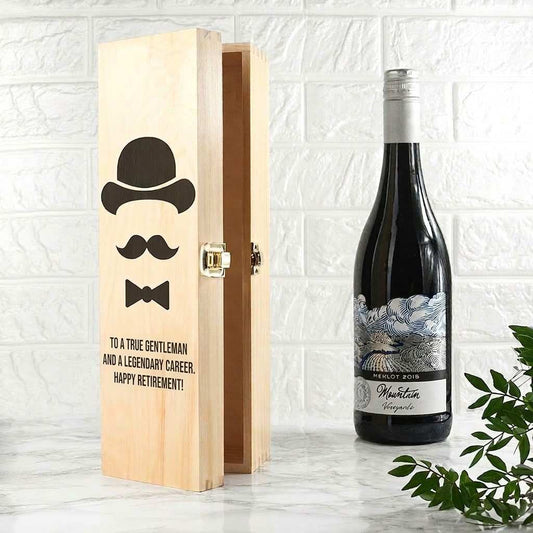Personalized Gentleman's Retirement Wine Box  Wine Boxes Deeply Engraved