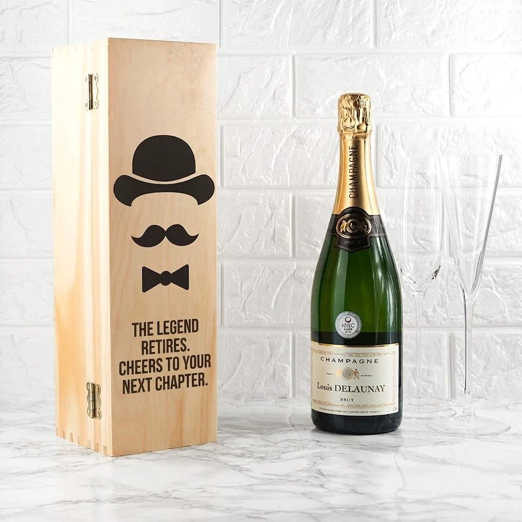 Personalized Gentleman's Retirement Wine Box  Wine Boxes Deeply Engraved