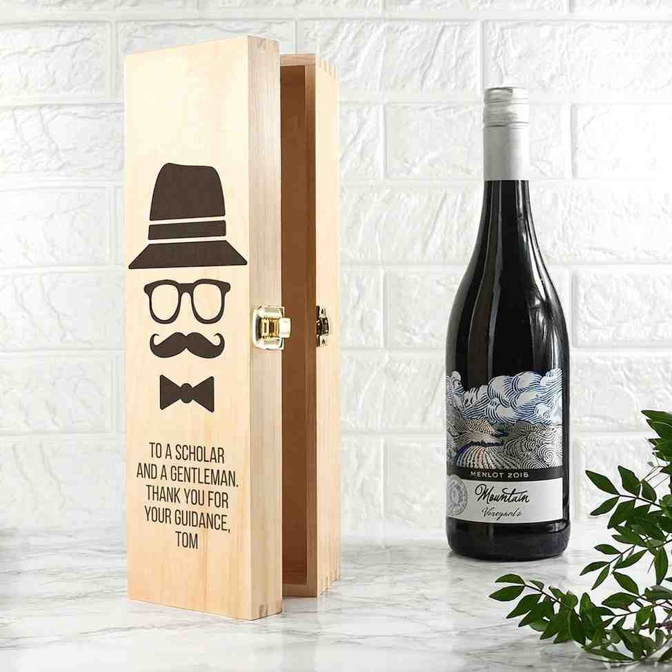 Personalized Gentlemen's Wooden Wine Box  Wine Boxes Deeply Engraved