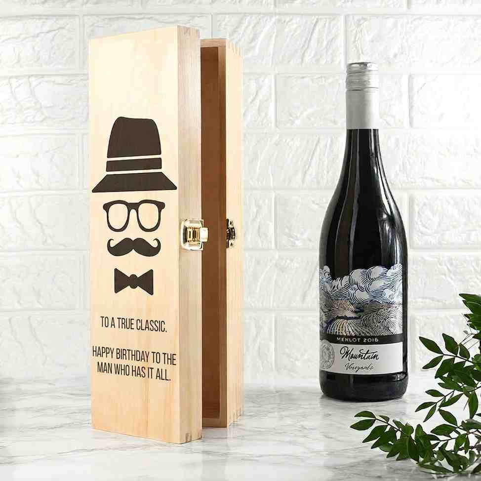 Personalized Gentlemen's Wooden Wine Box  Wine Boxes Deeply Engraved