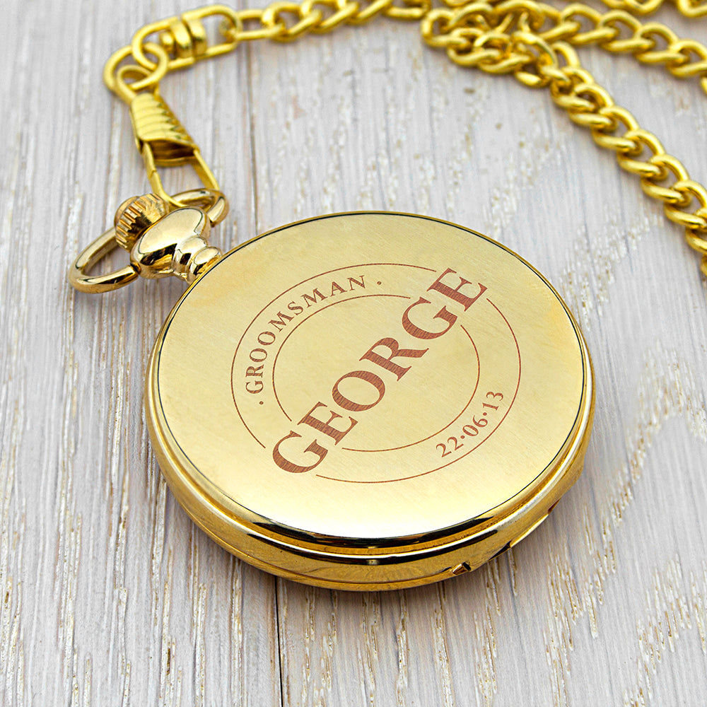 Personalized Gold Groomsman Emblem Pocket Watch  Pocket Watches Deeply Engraved