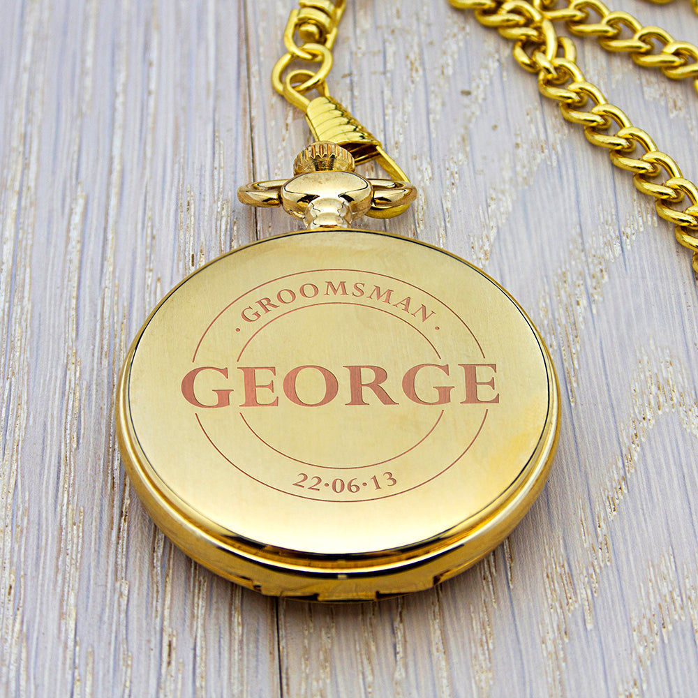 Personalized Gold Groomsman Emblem Pocket Watch  Pocket Watches Deeply Engraved