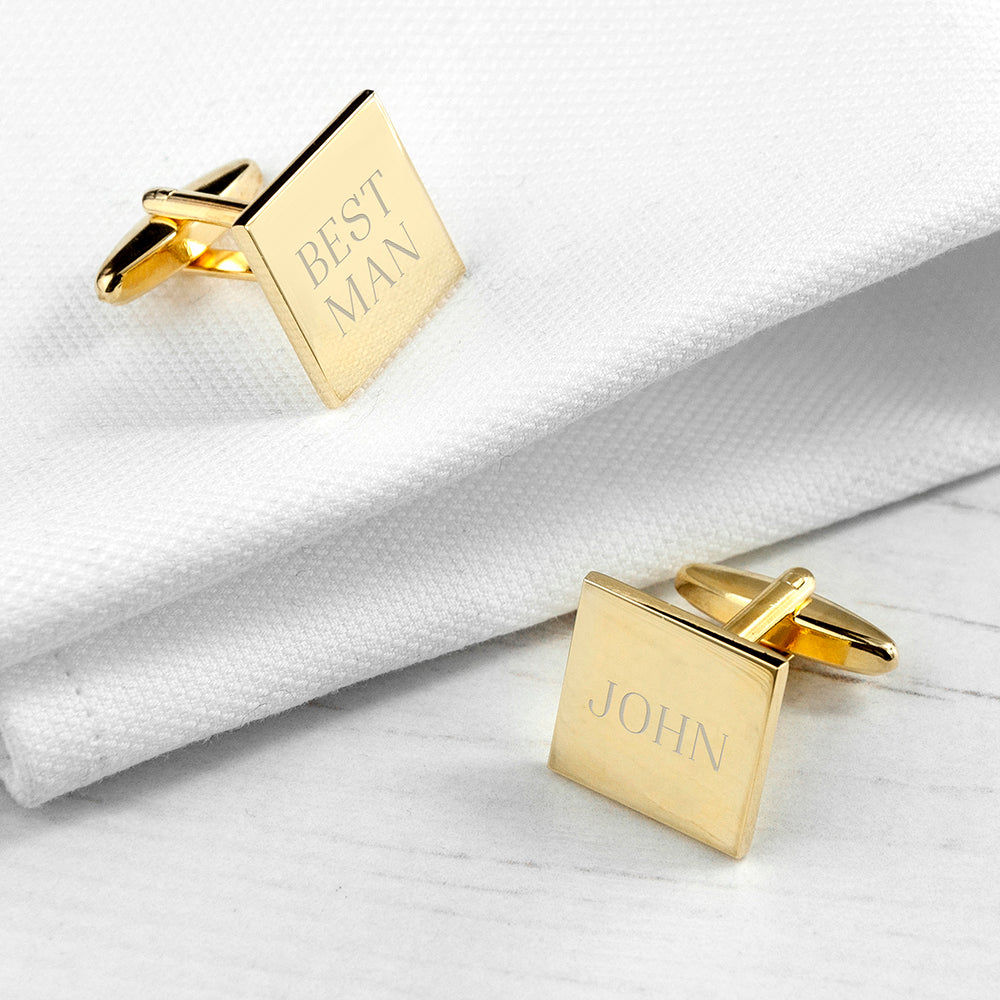 Personalized Gold Plated Square Cufflinks  Cufflinks Deeply Engraved