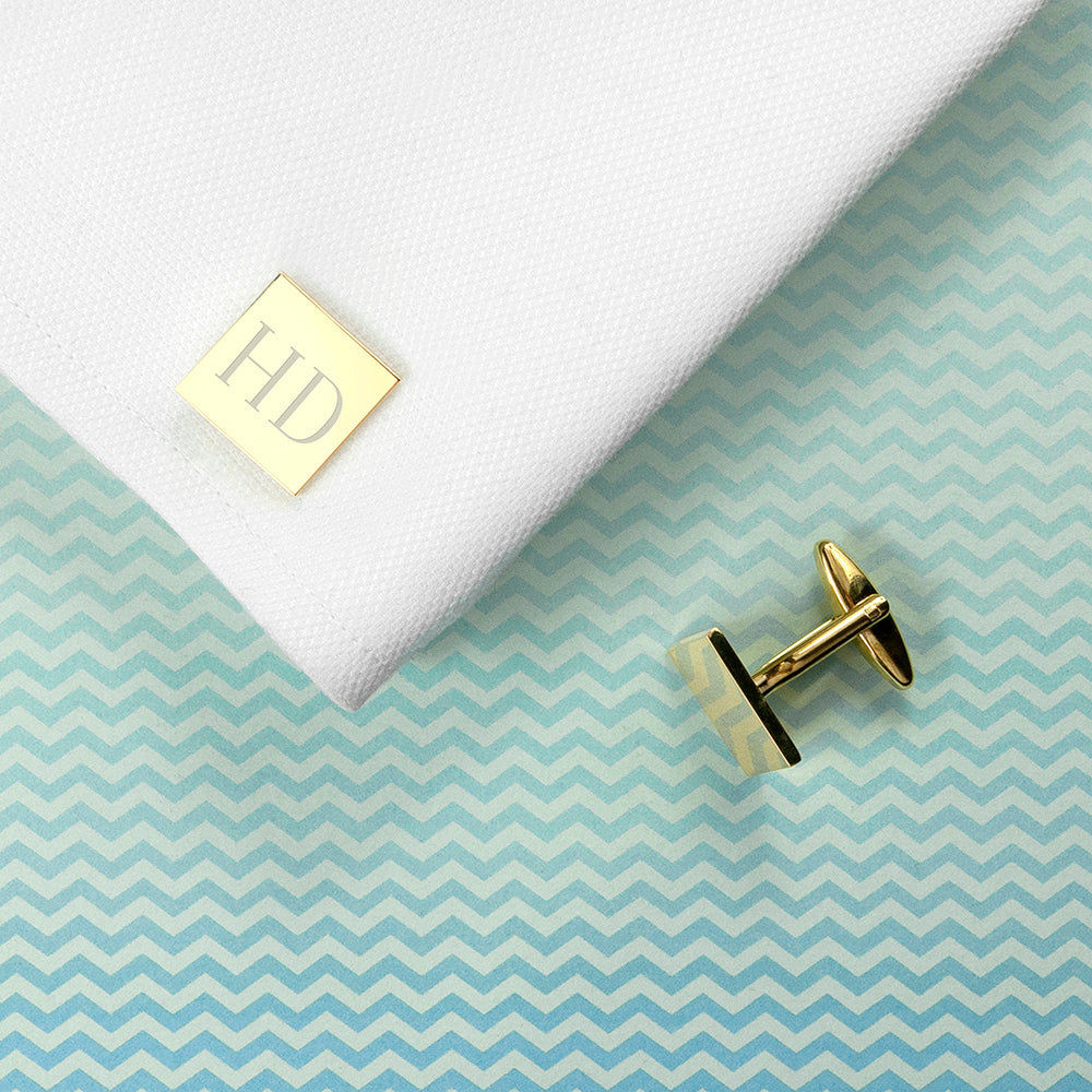Personalized Gold Plated Square Cufflinks  Cufflinks Deeply Engraved