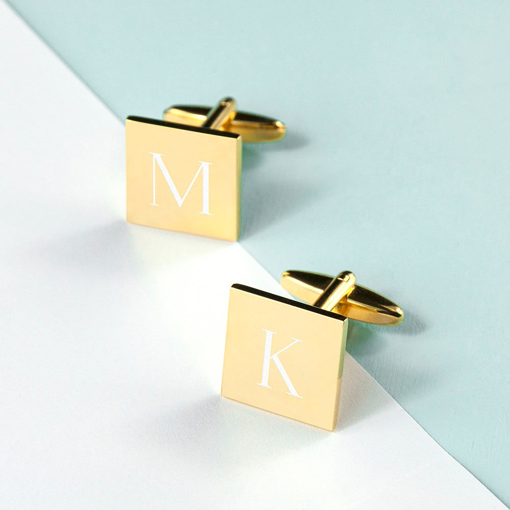 Personalized Gold Plated Square Cufflinks  Cufflinks Deeply Engraved